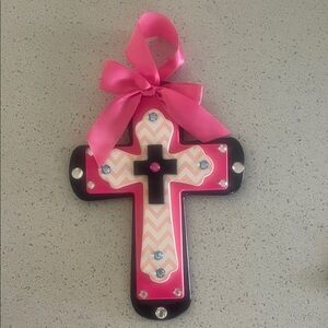 Pink and Black Decorative Cross with Bow